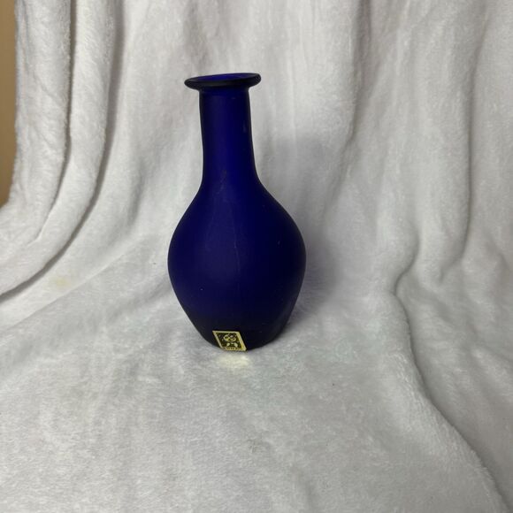 Vintage Luna Cobalt Blue Frosted Glass Vase – 9” - Picture 8 of 8